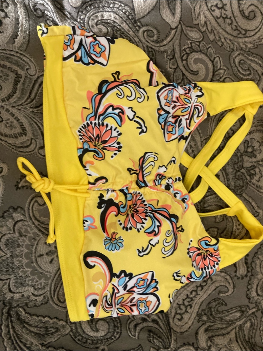 Yellow Floral Print Bikini Top